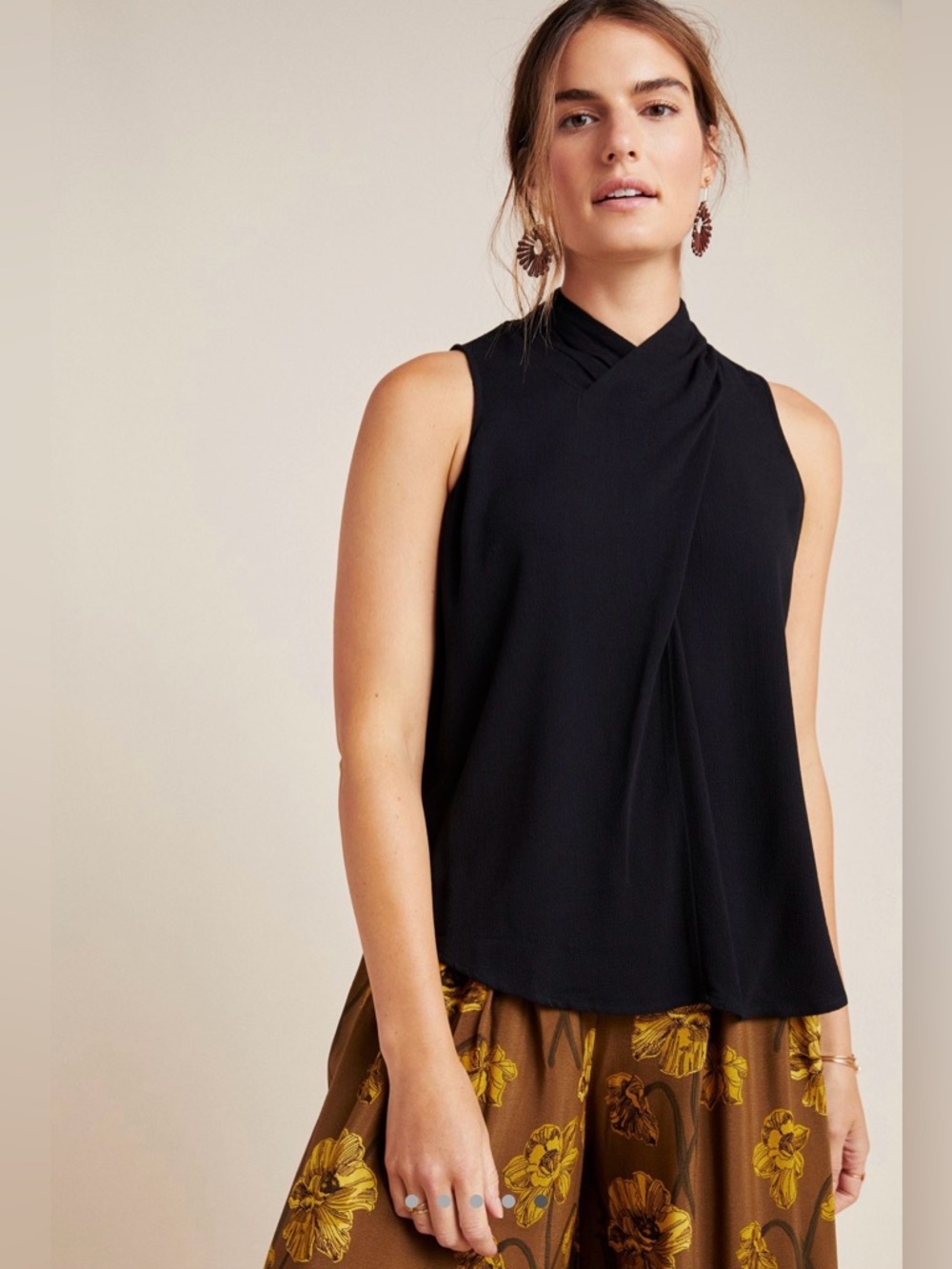 Anthropologie Black Sleeveless Twist-Neck Top